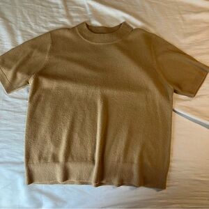 Sag harbor petite sweater mock neck brown short sleeve vintage